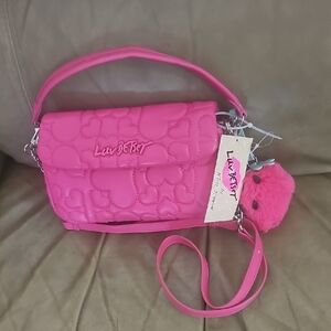 Betsey Johnson Hot Pink Heart-Quilted Shoulder Bag